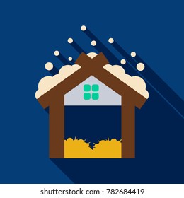Flat icon with shadow Old wooden barn with haystacks