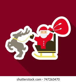 Flat Icon with shadow santa claus in sleigh