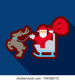 Flat Icon with shadow santa claus in sleigh