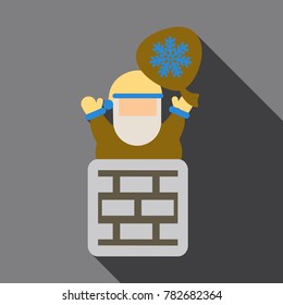 Flat Icon with shadow santa claus in the chimney