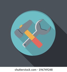 flat icon with a shadow. symbol settings, hammer and wrench. construction