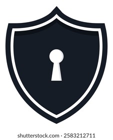 Flat icon of shield with keyhole.