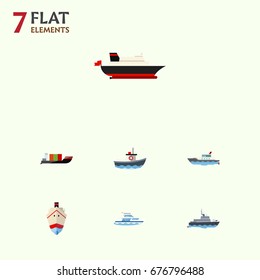 Flat Icon Ship Set Of Boat, Sailboat, Transport And Other Vector Objects. Also Includes Yacht, Ship, Tanker Elements.