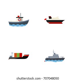 Flat Icon Ship Set Of Ship, Cargo, Tanker And Other Vector Objects. Also Includes Ship, Transport, Vessel Elements.