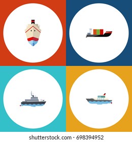 Flat Icon Ship Set Of Delivery, Tanker, Ship And Other Vector Objects. Also Includes Yacht, Cargo, Ship Elements.