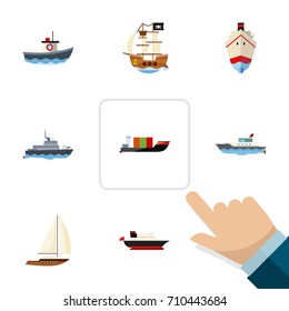 Flat Icon Ship Set Of Tanker, Yacht, Transport And Other Vector Objects. Also Includes Ship, Tanker, Boat Elements.