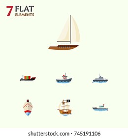 Flat Icon Ship Set Of Tanker, Delivery, Vessel And Other Vector Objects. Also Includes Ship, Cargo, Transport Elements.