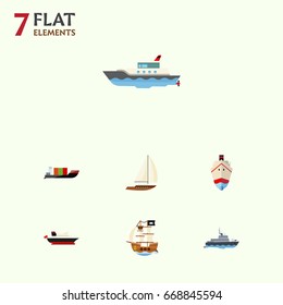 Flat Icon Ship Set Of Yacht, Delivery, Vessel And Other Vector Objects. Also Includes Pirate, Yacht, Boat Elements.