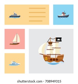 Flat Icon Ship Set Of Ship, Yacht, Vessel And Other Vector Objects. Also Includes Vessel, Pirate, Yacht Elements.