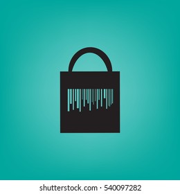 Flat icon. Shopping bag barcode.
