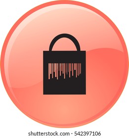 Icono plano. Código de barras de la bolsa de compras.