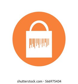 Icono plano. Código de barras de la bolsa de compras.