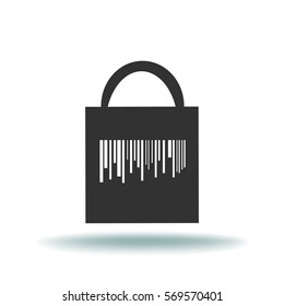 Icono plano. Código de barras de la bolsa de compras.