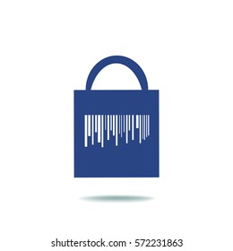 Flat icon. Shopping bag barcode.
