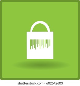Icono plano. Código de barras de la bolsa de compras.