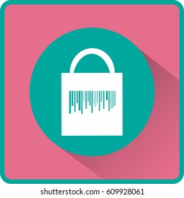 Icono plano. Código de barras de la bolsa de compras.