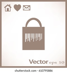 Flat icon. Shopping bag barcode.