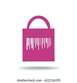 Icono plano. Código de barras de la bolsa de compras.