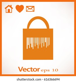 Ícone plano. Código de barras do saco de compras.