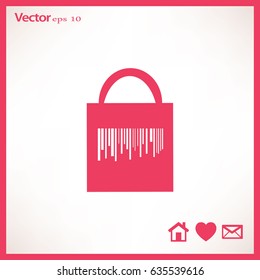 Icono plano. Código de barras de la bolsa de compras.