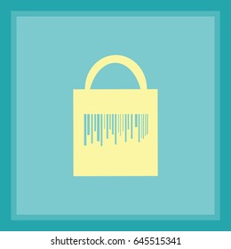 Icono plano. Código de barras de la bolsa de compras.