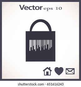 Flat icon. Shopping bag barcode.