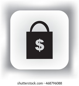 Flat icon. Shopping bag with dollar sign.