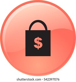 Icono plano. Bolsa de compras con signo de dólar.