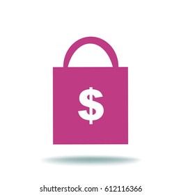 Flat icon. Shopping bag with dollar sign.