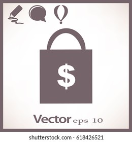 Flat icon. Shopping bag with dollar sign.