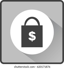 Flat icon. Shopping bag with dollar sign.