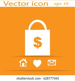 Flat icon. Shopping bag with dollar sign.