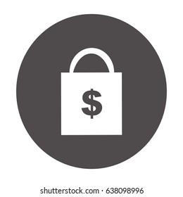 Icono plano. Bolsa de compras con signo de dólar.