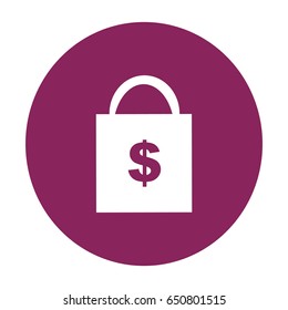 Icono plano. Bolsa de compras con signo de dólar.
