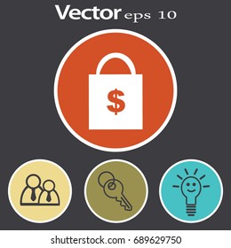 Flat icon. Shopping bag with dollar sign.