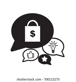 Icono plano. Bolsa de compras con signo de dólar.