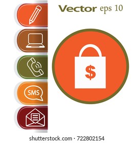 Flat icon. Shopping bag with dollar sign.