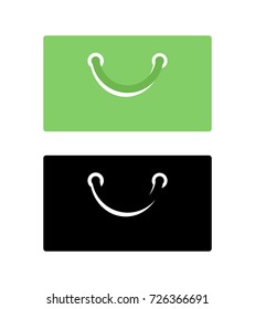 Flat Icon of Shopping Bag. Emblem of Purchase in Green and Black colors isolated on white.
