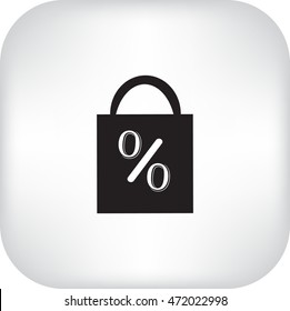 Flat icon. Shopping bag with the image of percent.