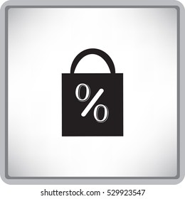 Flat icon. Shopping bag with the image of percent.