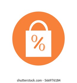 Flat icon. Shopping bag with the image of percent.