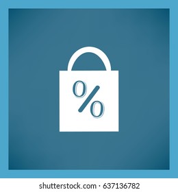 Flat icon. Shopping bag with the image of percent.