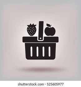 Flat icon. Shopping basket. Fruit.