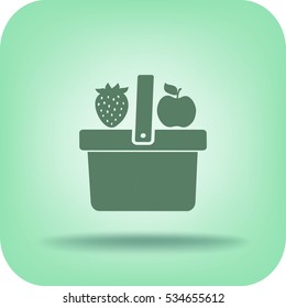 Icono plano. Cesta de compras. Fruta.