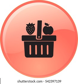 Flaches Symbol. Warenkorb. Obst.