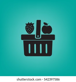 Flat icon. Shopping basket. Fruit.