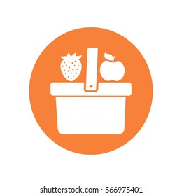 Icono plano. Cesta de compras. Fruta.