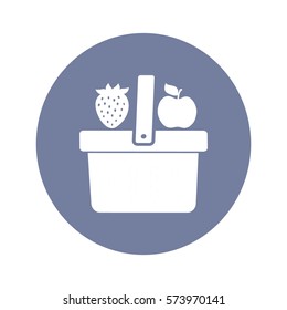 Icono plano. Cesta de compras. Fruta.