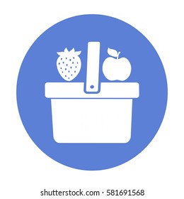 Flaches Symbol. Warenkorb. Obst.