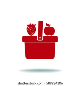 Flat icon. Shopping basket. Fruit.